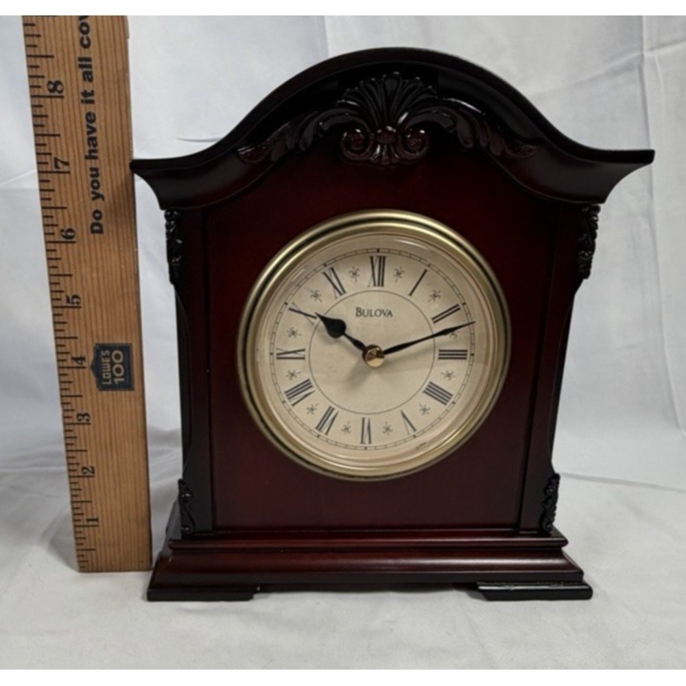 Bulova Classic Wood Table Mantel Clock with Gold-Tone Dial Roman Numerals New